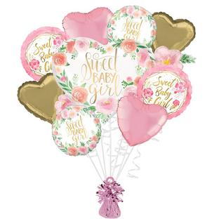 Floral Sweet Baby Girl Baby Shower Foil Balloon Bouquet